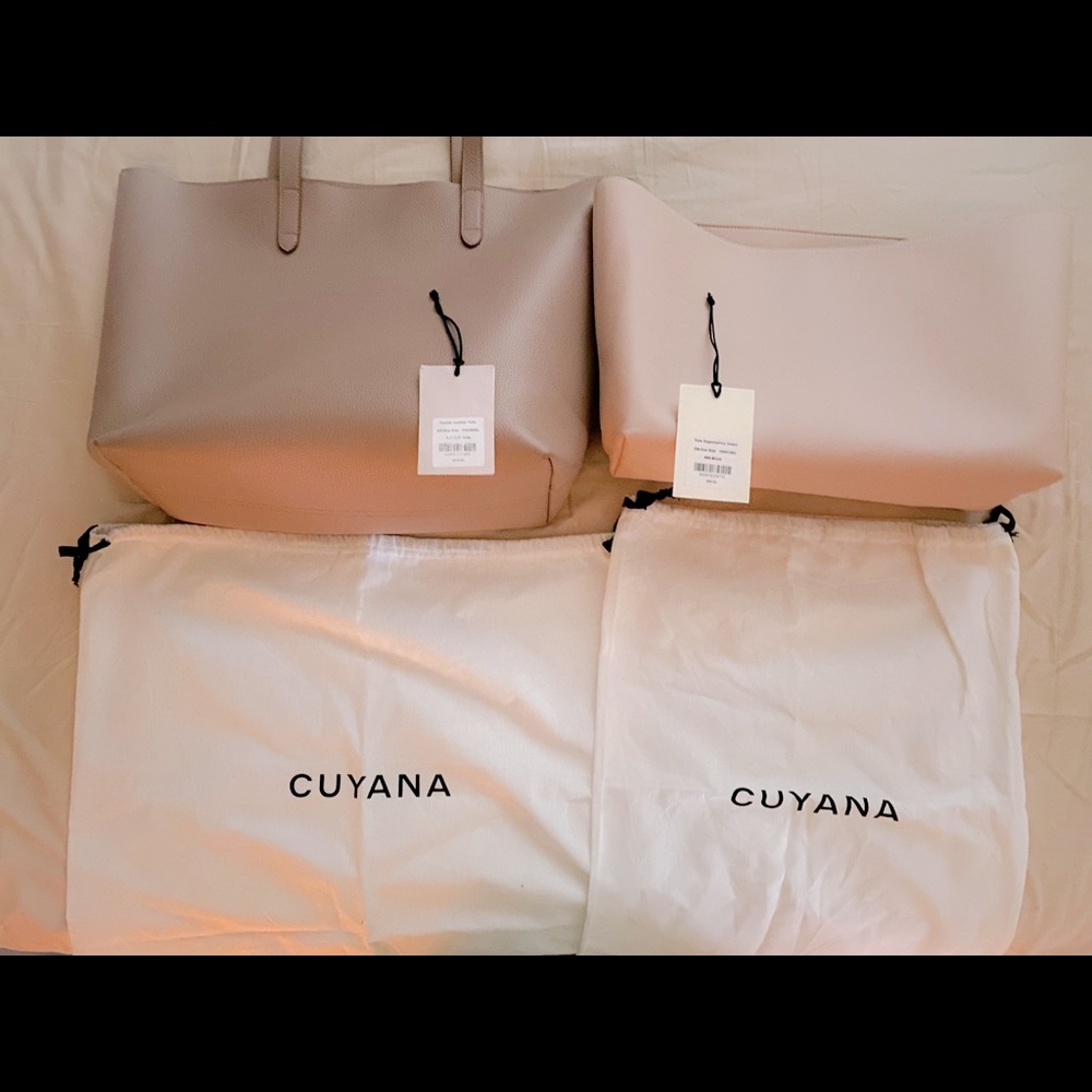 Cuyana Classic Leather Tote Soft Rose + Matching Tote Organizer Insert Blush.